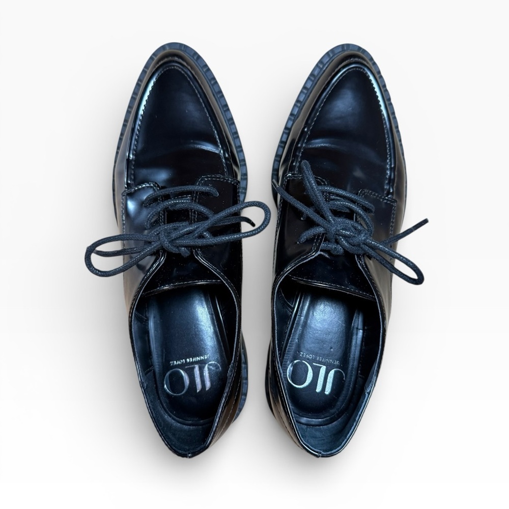 JLO Jennifer Lopez Black Patent Leather Oxford Shoes Chunky Sole, Size 7.5 M EUC - Picture 4 of 14